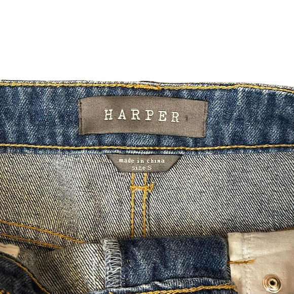 Harper A-Line Distressed Denim Mini Skirt Women Small Raw Hem Medium Wash Cotton - Picture 7 of 8